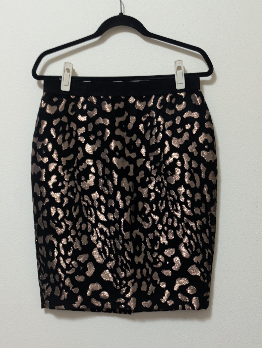 Ann Taylor Black Pencil Skirt with Rose Gold Leopard Jacquard